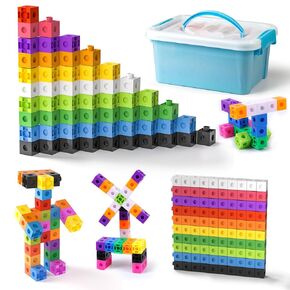 Math Linking Cubes with Box 301PCS, Preschool Math Manipulative, Kids Counting Blocks Play Set, Suitable for Learning Educational Supplies in Kindergarten. Great Gift for Boys & Girls (1)