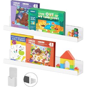 2 Pack Magnetic Book Shelf for Whiteboard,Reusable Acrylic Magnetic Book Holder with Pen Container Floating Book Display Shelf Storage for Classroom Office Refrigerator Teacher 8.5 lbs White