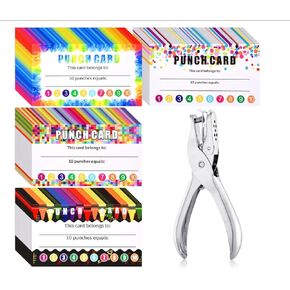SHIDOW 200 Pcs Punch Cards with Handheld Punch Kit, Incentive Loyalty Reward Card Student Awards Loyalty Cards for Business, Home Classroom Supplies for Motivation, 3.5 x 2 Inch, 4 Styles