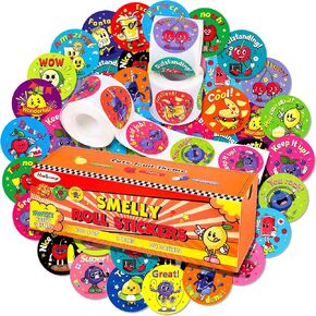 HORIECHALY Funny Stinky Stickers for Kids 3 Rolls, 600Pcs Smelly Stickers Scratch and Sniff 3 Scents of Durian, Garlic, Onion, Prank Scented Stickers Toys for Boys and Girls
