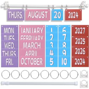 Calendar Bulletin Board Set Rainbow Flip Calendar with Holder Adjustable Calendar Holder Includes 54 Date Cards for Classroom Home Decor(Colorful)
