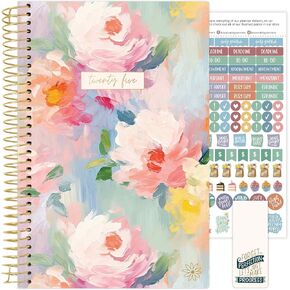 bloom daily planners 2025 (8.5" x 11") Calendar Year Day Planner (January 2025 - December 2025) - Weekly/Monthly Dated Agenda Organizer with Stickers & Tabs - Painted Peonies