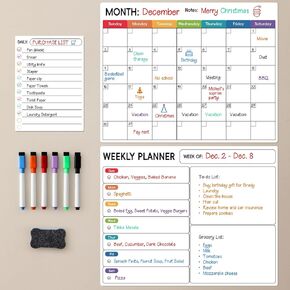 LANDNEOO Magnetic Dry Erase Calendar for Refrigerator, 3 Pack-Monthly, Weekly, Daily Magnet Fridge Whiteboard Planner, 14"X11", w/ 6 Markers, Style 1