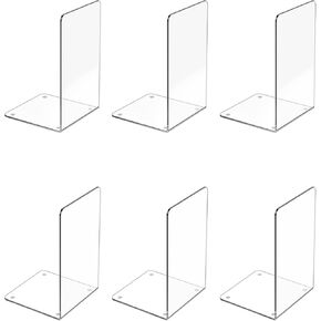 Acrylic Bookends 4 Pcs, Clear Book Ends for Shelves, Transparent Bookend Organizer, Book Holder Stand Decorative, Book Stoppers for Heavy Duty Books, CD, File, Video Games