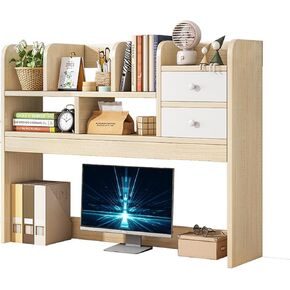Desktop Bookshelf, Computer Desktop Bookcase, Multipurpose Desktop Hutch Storage Organizer, The Desktop 3 Layer Display Rack is Suitable for Computer desks, 6 dividers and Two Door Storage.