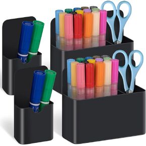 Grtard 4 Pack Magnetic Pen Holder, Magnetic Dry Erase Marker Holder with Generous Compartments, Strong Magnet Storage Marker Pen Pencil Organizer for Refrigerator, Whiteboard, Locker Accessories