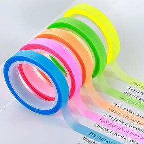 5Rolls Colored Transparent Tape 0.23inch X 16.4ft Clear Highlighter Tapes Removable Highlighter Strips Fluorescent Neon Transparent Tape for Students Teachers Reading Taking Notes at Class Home Office
