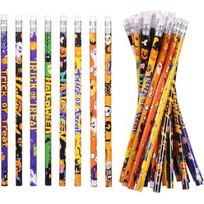 24 Pieces Halloween Pencils Assorted Halloween Pencil with Eraser Ghost Pumpkin Skeleton Bat Spider Pencil Bulk Halloween Stationery Pencil for Halloween Party Favors, 8 Style(24)