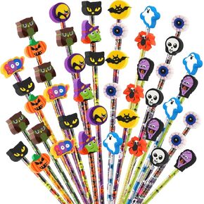 Halloween Pencil with Eraser Cute Wood Pencil Toppers for Kids Decorative Ghost Pencils Bulk Halloween Party Favors for Students, Office School Classroom Parties Rewards and Trick or Treat(36 Pcs)
