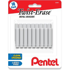Pentel Twist Erase Refill Erasers - Pack of 18 - Latex Free Pentel Eraser Refill