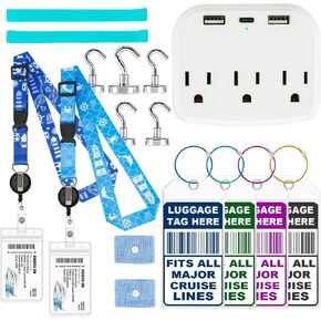2024 Cruise Ship Essentials - Cruise Must Haves with Non-Surge Power Strip, Lanyards, Magnetic Hooks - Luggage Tags, Anti-Nausea Wrist Bands, Towel Bands - Cruise Accessories for All Cruise Lines