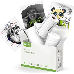 Nelko Genuine Self-Adhesive Thermal Printer Stickers, Compatible with PM230 Mini Sticker Printer, Black on White, 54mmx3.5m Mini Sticker Printer Paper for Journal, Study, Photos, Note, 3 Rolls, White