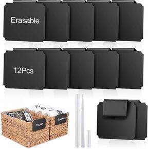 14PCS Basket Labels Clip On Set, Removable Bin Basket Labels for Storage Bins, Bin Basket Tags With 2 Chalk Markers for Organization Fabric Storage Cubes