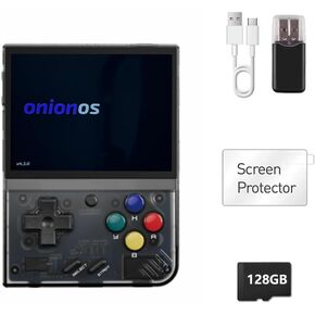MIYOO Mini Plus 128GB OnionOS Preinstalled 3.5inches IPS 640*480 Screen Retro Portable Handheld MIYOO Mini+ Onion OS System (Black Transparent)