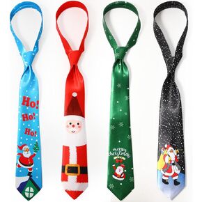 4 Pieces Christmas Tie Holiday Tie Xmas Tree Snowflake Pattern Necktie Colorful Men's Tie Pocket Square