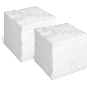 Smaafit Oil Absorbent Pads, 200-Count Premium Oil Pads, The Original 15" x 18" Garage Oil Drip Mat for Heavyweight Oil Spills，Absorbs 24 oz per Pad, 30 Gallons Total Absorbency, 200PCS White Oil Mat