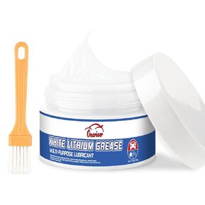 White Lithium Grease, 3.5oz, Multi-Purpose Lubricant Lithium Grease with Brush, Garage Door Hinge Lubricant for Metal-to-Metal Applications, Ideal for Automotive, Marine, and Industrial Use