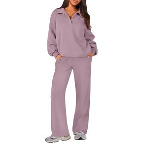 Caracilia Women 2 Piece Outfits Oversized Button Sweatshirt Sweatpants Tracksuit Sweat Lounge Matching Sets 2024 Fall Clothes