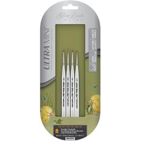 Silver Brush Limited Ultra Mini Detail Brush Set, Acrylic and Watercolor Brushes, Short-Handle Art Brushes, 4-Piece Set