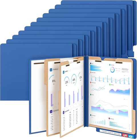 24 Pcs End Tab File Folder with Fasteners 3 Dividers Classification Folders Bulk, 8.5 x 11 Inch Letter Size with 3.5 Inch Expansion for Office Classroom Paper Files Organization, Dark Blue in Saudi Arabia