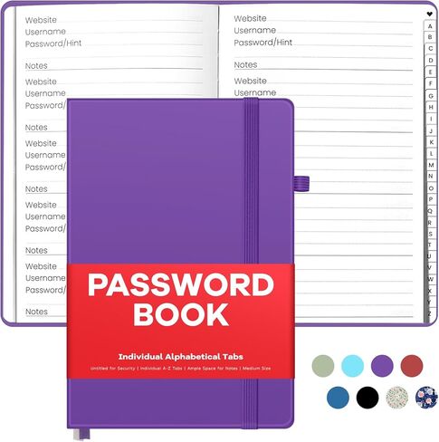Forvencer Password Book with Individual Alphabetical Tabs, Medium Size Password Keeper Book, Hardcover Password Notebook for Seniors, Internet Password Organizer Logbook, 5.6"x8.3", Red in Kuwait