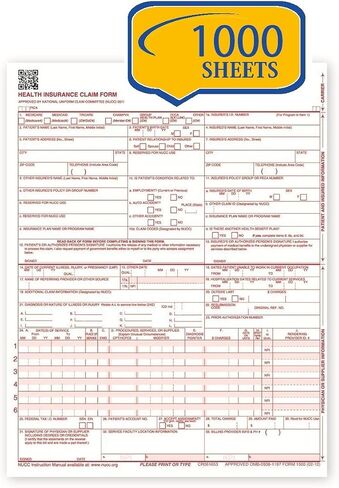 نماذج مطالبة CMS-1500 - الإصدار الحالي من HCFA 02/2012 نماذج مطالبات التأمين الصحي للمنشآت الطبية والمستشفيات، المتوافقة مع طابعات الليزر وطابعات نفث الحبر - مقاس 8.5 بوصة × 11 (1000 ورقة) in Kuwait