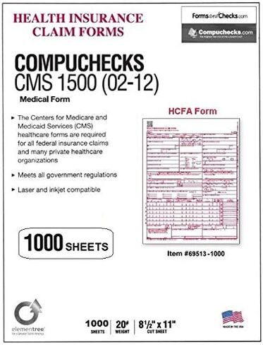 نماذج مطالبة CMS-1500 - الإصدار الحالي من HCFA 02/2012 نماذج مطالبات التأمين الصحي للمنشآت الطبية والمستشفيات، المتوافقة مع طابعات الليزر وطابعات نفث الحبر - مقاس 8.5 بوصة × 11 (1000 ورقة) in Kuwait