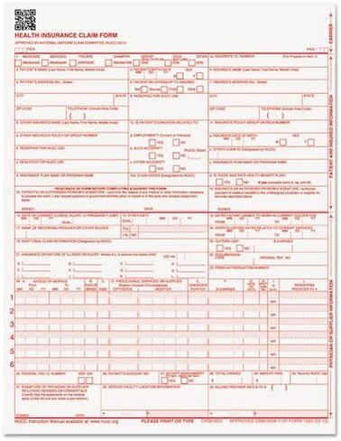 نماذج مطالبة CMS-1500 - الإصدار الحالي من HCFA 02/2012 نماذج مطالبات التأمين الصحي للمنشآت الطبية والمستشفيات، المتوافقة مع طابعات الليزر وطابعات نفث الحبر - مقاس 8.5 بوصة × 11 (1000 ورقة) in Kuwait