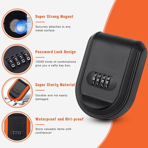 Magnetic Key Holder with Combination Lock Hidden Under Car, Hide Key Lock Box with Strong Magnet for Storage Key Indoors, Outdoors, Hider A Key Outside (Black) in Saudi Arabia