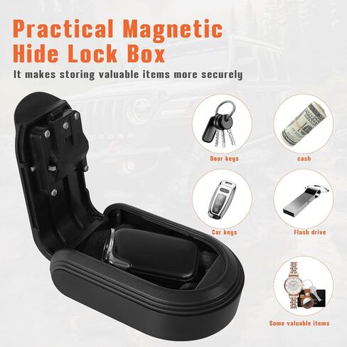 Magnetic Key Holder with Combination Lock Hidden Under Car, Hide Key Lock Box with Strong Magnet for Storage Key Indoors, Outdoors, Hider A Key Outside (Black) in Saudi Arabia
