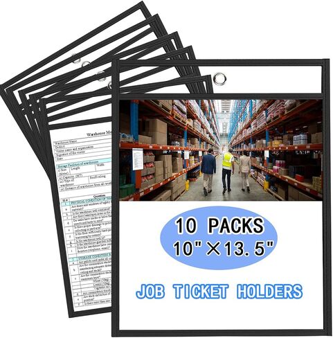10 Pack Job Ticket Holders, 10x13.5 Inches, Heavy Dry Erase Pockets, Oversized Reusable Plastic Sleeves, Clear Shop Ticket Holders, Teacher Supplies for Classroom. in Saudi Arabia