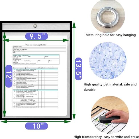 10 Pack Job Ticket Holders, 10x13.5 Inches, Heavy Dry Erase Pockets, Oversized Reusable Plastic Sleeves, Clear Shop Ticket Holders, Teacher Supplies for Classroom. in Saudi Arabia