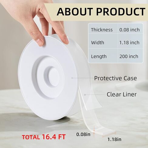 deli Double Sided Tape Heavy Duty, 1.18 in × 120 in (9.85FT), Extra Large Nano Double Sided Adhesive Tape, Clear & Removable Mounting Tape for Hanging Picture Poster Carpet Photo in Saudi Arabia