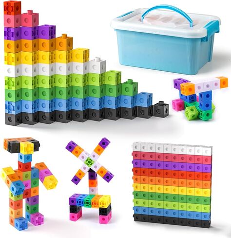 Math Linking Cubes with Box 301PCS, Preschool Math Manipulative, Kids Counting Blocks Play Set, Suitable for Learning Educational Supplies in Kindergarten. Great Gift for Boys & Girls (1) in Kuwait