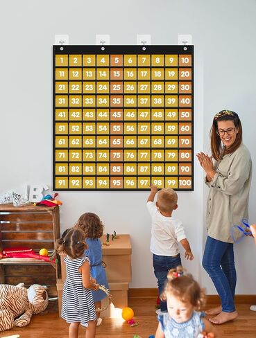 Black Hundreds Pocket Charts for Classroom with 120 Double-Sided Number Cards, Number 1-100 Pocket Chart for Kids Teacher and Classroom Must Have Supplies in Saudi Arabia