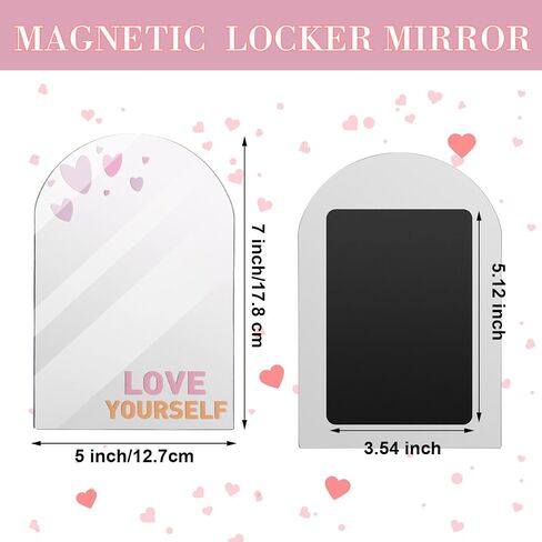 Yalikop Magnetic Locker Mirror Frameless Mirrors with 2 Pcs Magnetic Backing for School Locker Bathroom Household Refrigerator Locker Accessory Workshop Toolbox Office Cabinet (Arched with Pattern) in Saudi Arabia