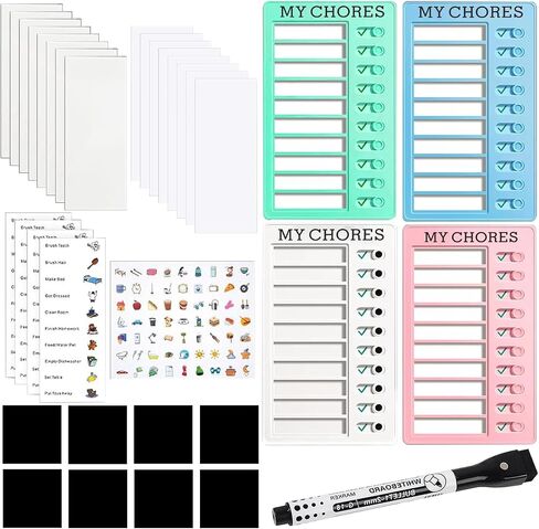 4 Pcs Chore Chart for Kids Multiple Kids Sliding Routine Chart Dry Erase Chore Board for Fridge Reusable Chore Checklist, RV Checklist, Planning Board, Daily Checklist, Home Routine Planning in Saudi Arabia
