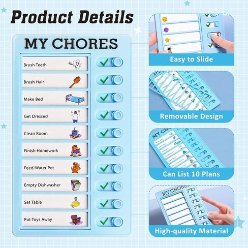 4 Pcs Chore Chart for Kids Multiple Kids Sliding Routine Chart Dry Erase Chore Board for Fridge Reusable Chore Checklist, RV Checklist, Planning Board, Daily Checklist, Home Routine Planning in Saudi Arabia