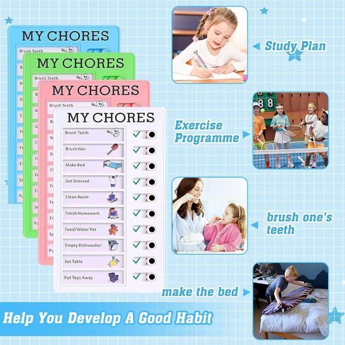 4 Pcs Chore Chart for Kids Multiple Kids Sliding Routine Chart Dry Erase Chore Board for Fridge Reusable Chore Checklist, RV Checklist, Planning Board, Daily Checklist, Home Routine Planning in Saudi Arabia