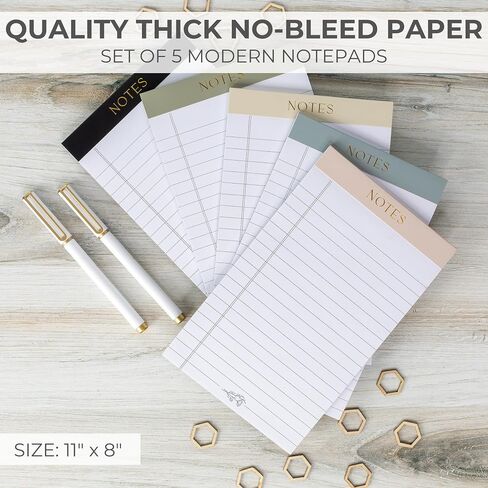 ZICOTO Aesthetic Note Pads Set Of 5 - Quality 5x8 inch Lined Legal Pads For Women Or Men - The Perfect Writing Notepads and Office Desk Supplies to Easily Organize Your To-Do Lists in Saudi Arabia
