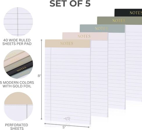 ZICOTO Aesthetic Note Pads Set Of 5 - Quality 5x8 inch Lined Legal Pads For Women Or Men - The Perfect Writing Notepads and Office Desk Supplies to Easily Organize Your To-Do Lists in Saudi Arabia