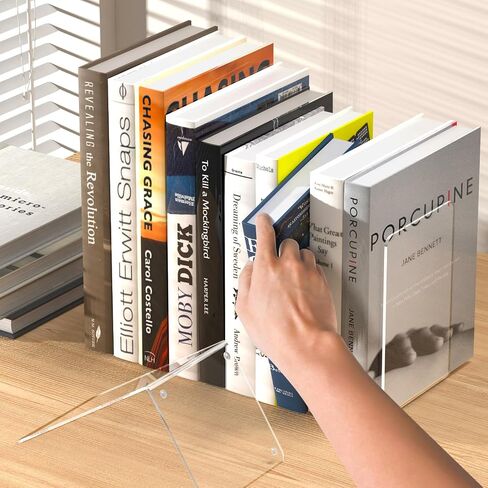 Acrylic Bookends 4 Pcs, Clear Book Ends for Shelves, Transparent Bookend Organizer, Book Holder Stand Decorative, Book Stoppers for Heavy Duty Books, CD, File, Video Games in Saudi Arabia