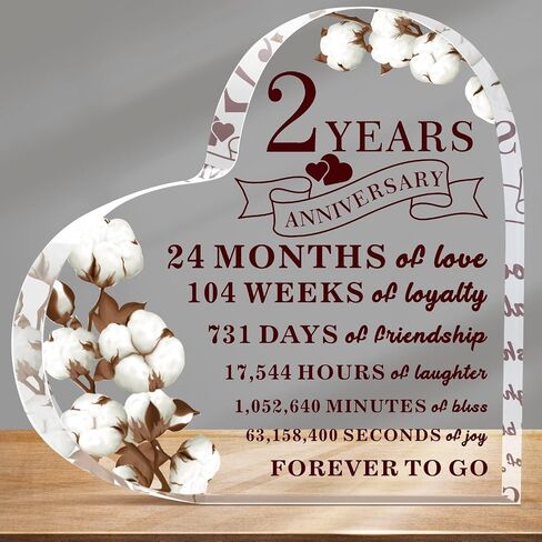 2 Years Anniversary Decor for Him Her Cotton Flower Drawing Print Acrylic Gift 2nd Anniversary Wedding Paperweight Traditional Second Year Marriage for Wife Husband Lover (Cotton Flower) in Saudi Arabia