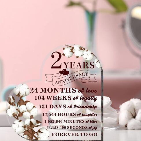 2 Years Anniversary Decor for Him Her Cotton Flower Drawing Print Acrylic Gift 2nd Anniversary Wedding Paperweight Traditional Second Year Marriage for Wife Husband Lover (Cotton Flower) in Saudi Arabia