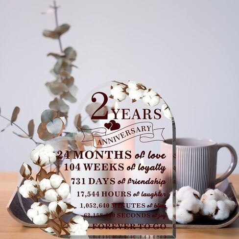 2 Years Anniversary Decor for Him Her Cotton Flower Drawing Print Acrylic Gift 2nd Anniversary Wedding Paperweight Traditional Second Year Marriage for Wife Husband Lover (Cotton Flower) in Saudi Arabia