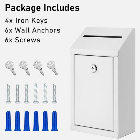 Metal Donation Box with Lock, Wall Mounted, Suggestion Box with 4 Iron Keys, White, Cash Drop Box with Slot, 1-Pack in Kuwait