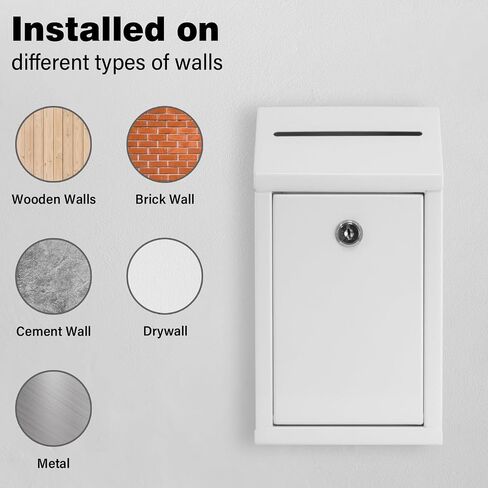 Metal Donation Box with Lock, Wall Mounted, Suggestion Box with 4 Iron Keys, White, Cash Drop Box with Slot, 1-Pack in Kuwait