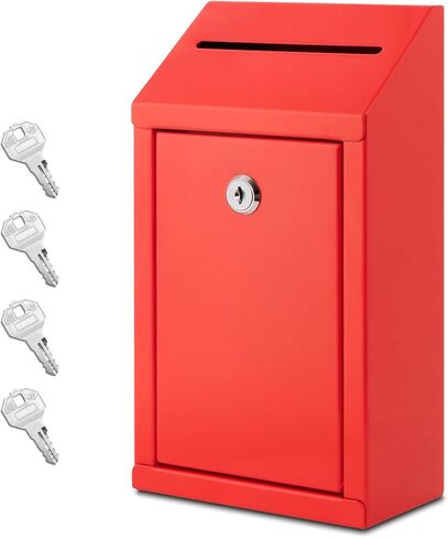 Metal Donation Box with Lock, Wall Mounted, Suggestion Box with 4 Iron Keys, White, Cash Drop Box with Slot, 1-Pack in Kuwait