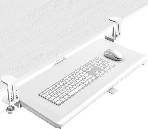 Rfiver Keyboard Tray Under Desk Pull Out with C Clamp Mount, 25.6 (30 Including Clamps) x 13 Inch Slide-Out Platform Computer Drawer Mouse for Typing (White) in Saudi Arabia