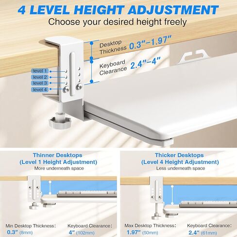 Rfiver Keyboard Tray Under Desk Pull Out with C Clamp Mount, 25.6 (30 Including Clamps) x 13 Inch Slide-Out Platform Computer Drawer Mouse for Typing (White) in Saudi Arabia